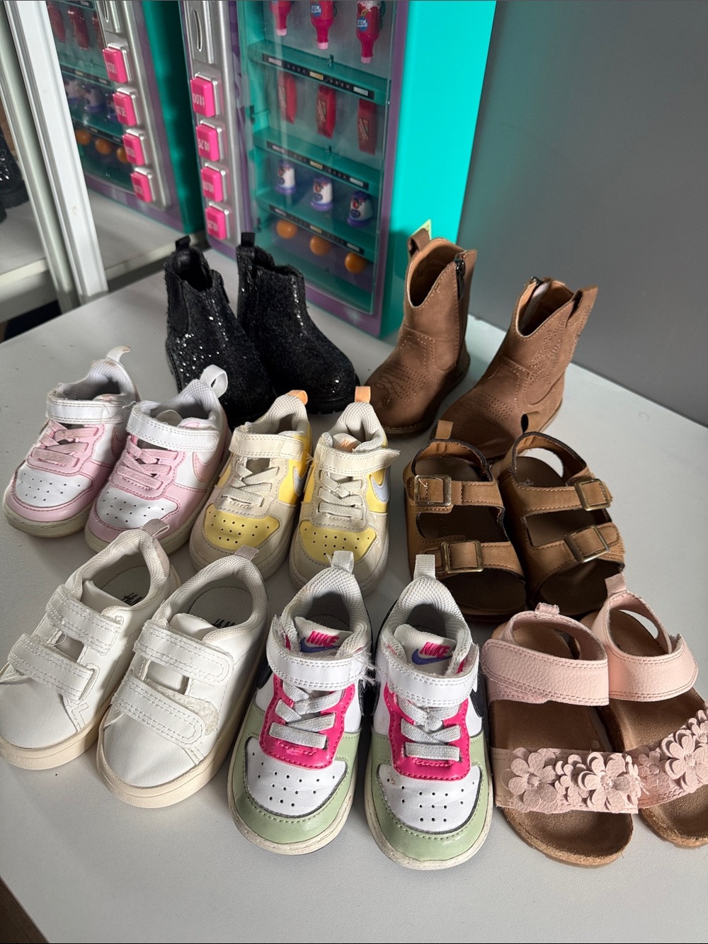 Nike Kids White/Green/Pink Low-Top Sneakers